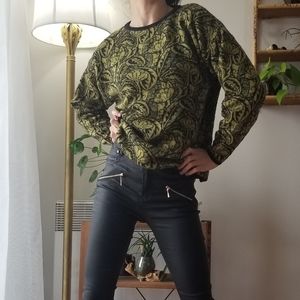 Vintage Carbonell Crewneck Sweater 100% Wool Paisley Quality Warm Olive Green